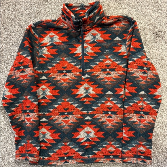 The North Face Sweater Mens Medium Aztec Orange Blue Logo Pullover Quarter Zip‎ - Picture 1 of 9